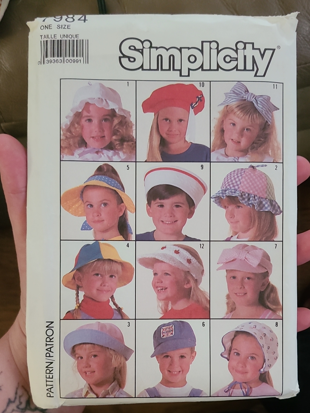 Simplicity Pattern 7984, a vintage children's hat sewing pattern.